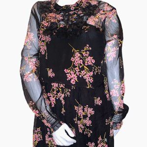 Who What Wear Black Floral Chiffon Dress